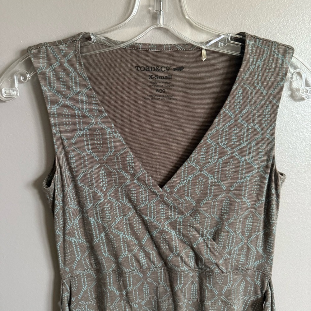 Toad & Co Cue Wrap Sleeveless Dress Falcon Brown Batik Dot Print Size XS - Picture 4 of 7